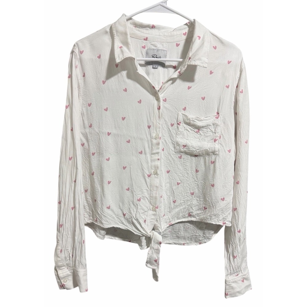 Rails Valentines Scribble Heart Button Down Tie Shirt Women's Size Large